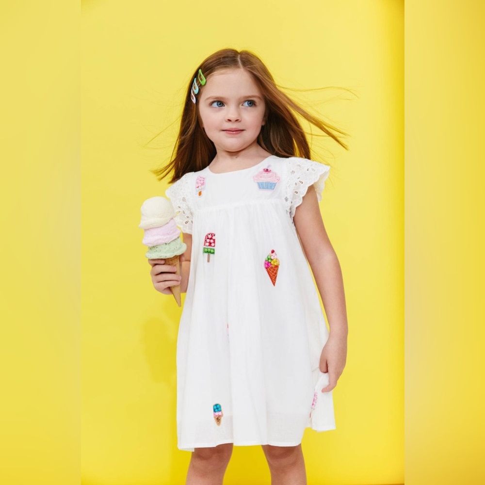 Lola and the Boys ALL ABOUT BEADED ICE CREAM RUFFLE DRESS